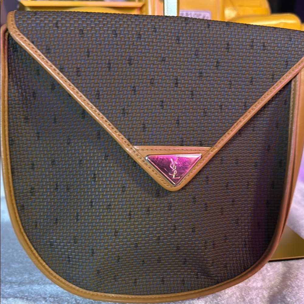Yves Saint Laurent Black and Tan Woven Crossbody Bag